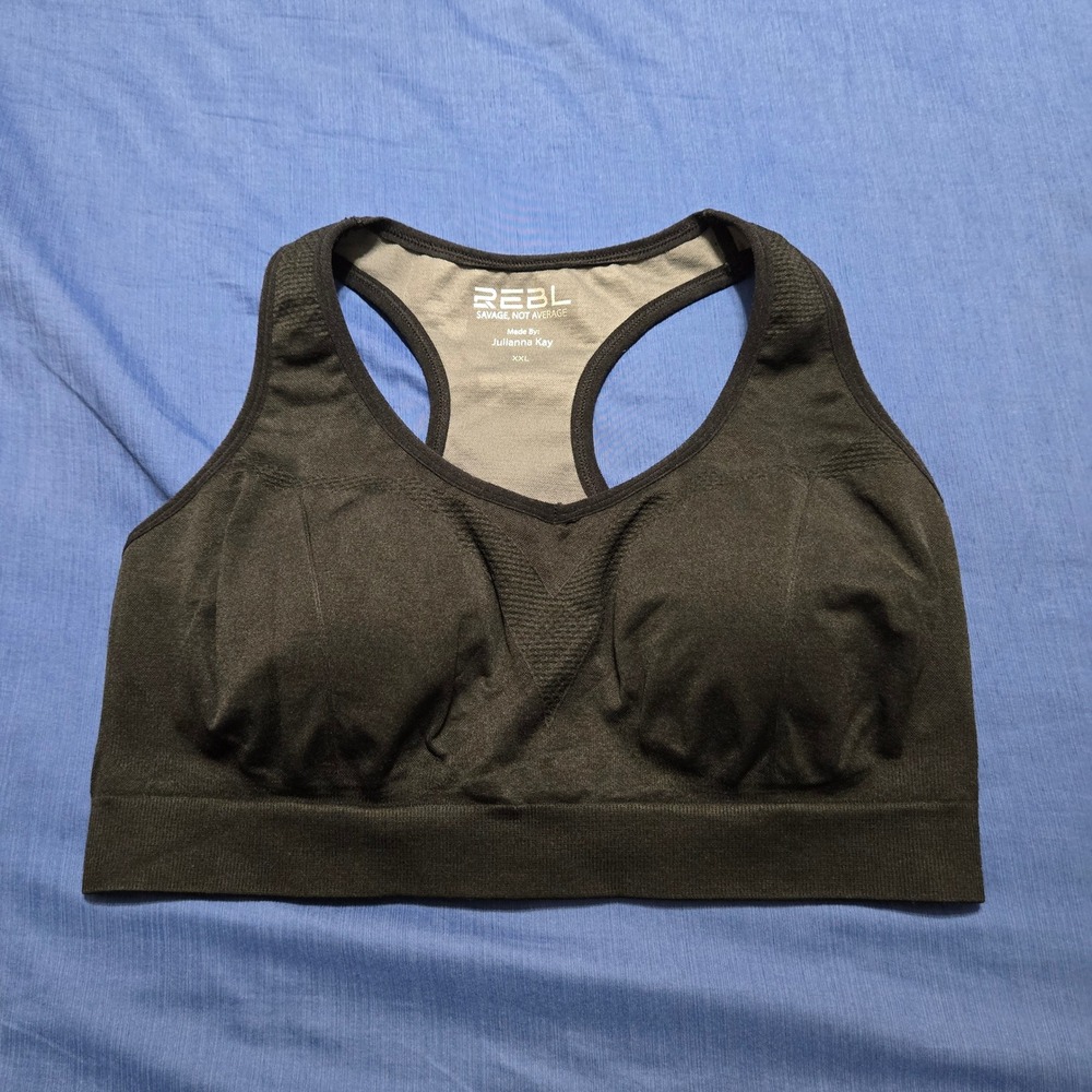 REBL Sports Bra Womens XXL Black Excellent Seamless Racerback Padded Activewear